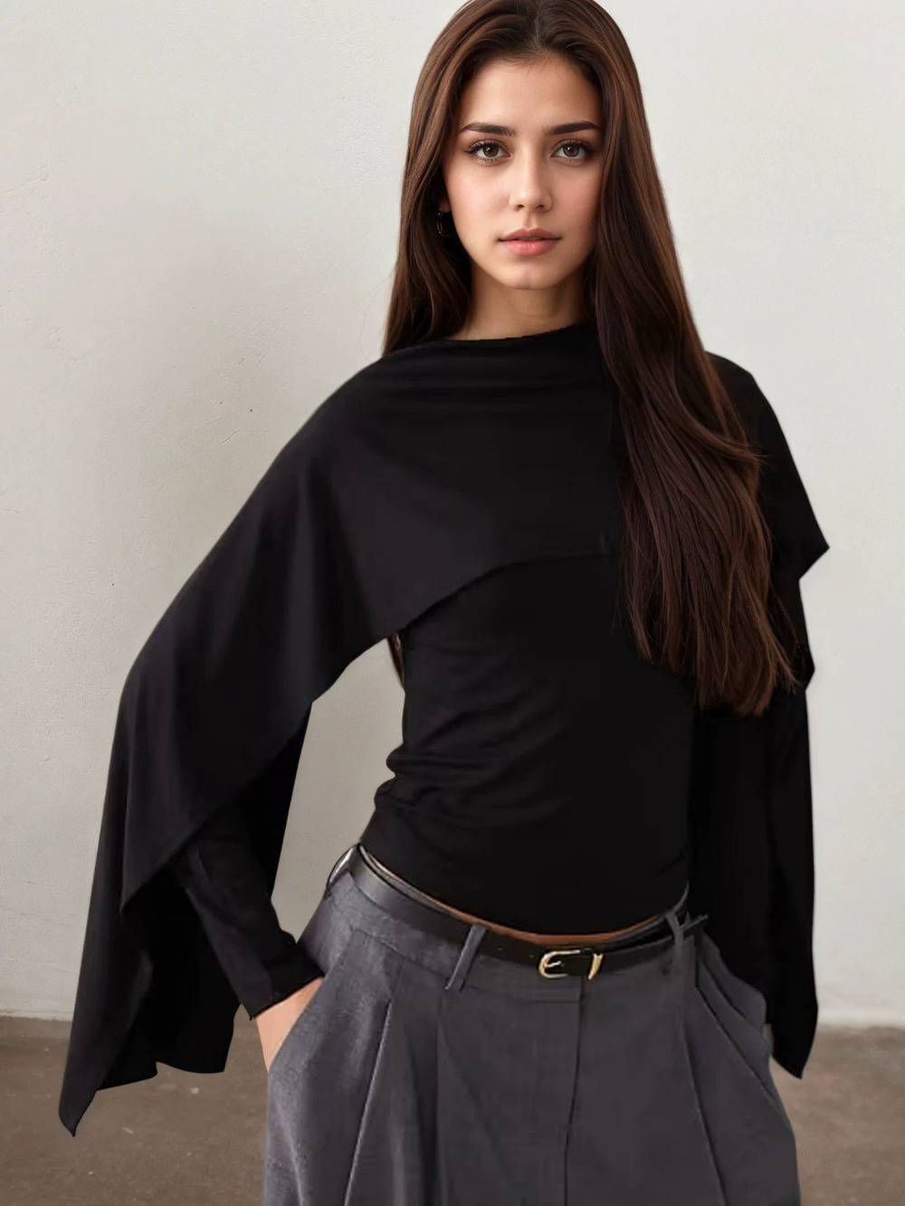 ZARA Dark Luxury Cape Sleeve Blouse Spring Summer